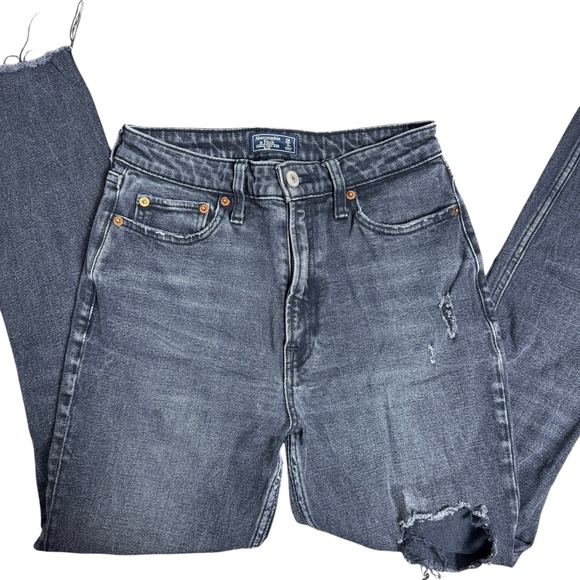 Abercrombie & Fitch Simone High Rise Slim Distressed Black Jeans 28 6 Raw Hem - Picture 4 of 6